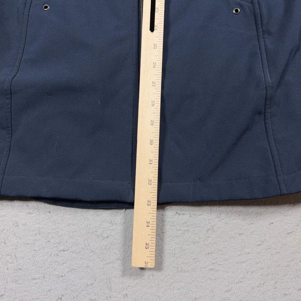 Michael‎ Kors Hooded Softshell Coat Women Medium Navy Quilted Trim Longline